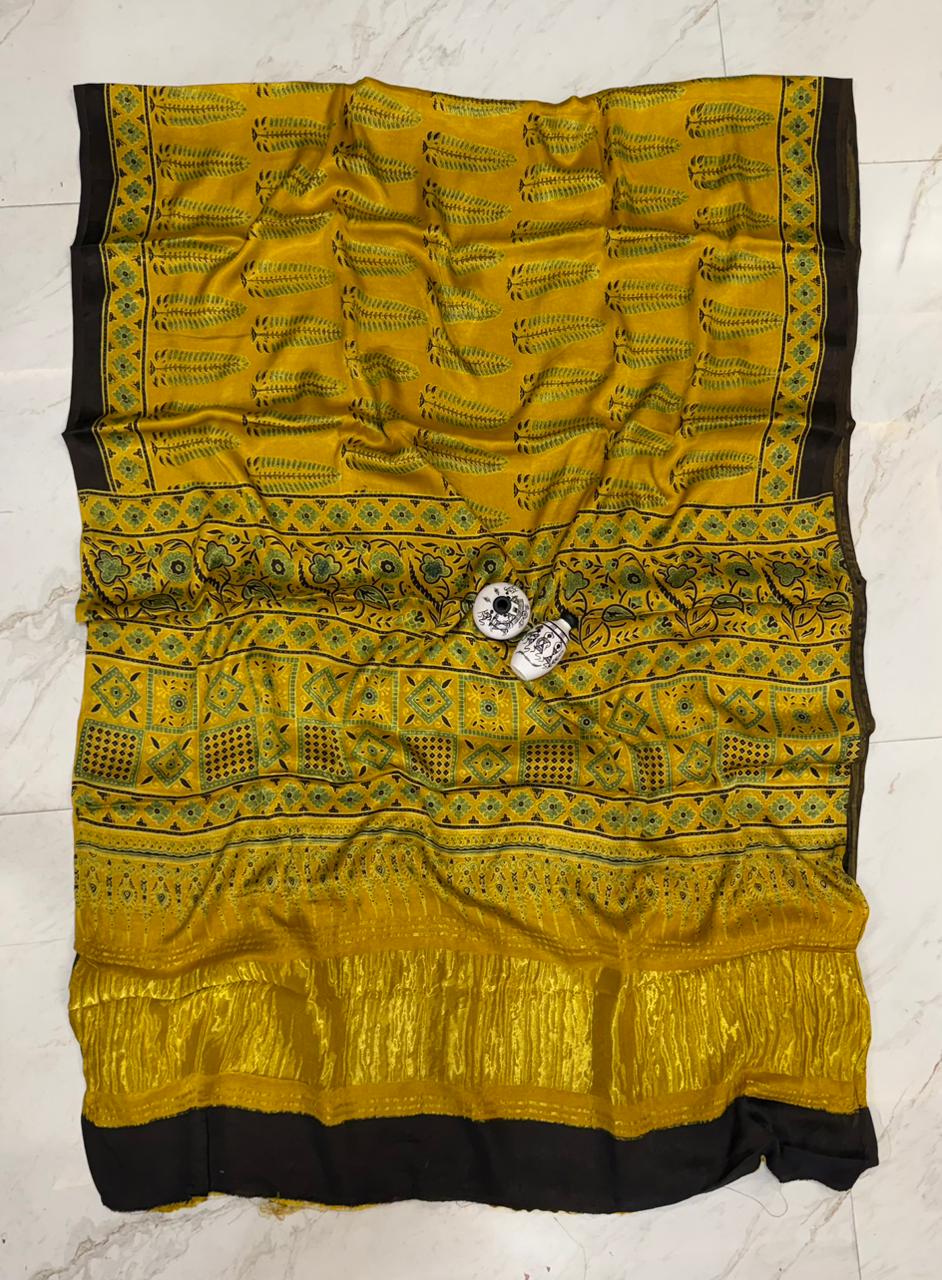 Cultural Kutch Bhuj Ajrakh Printed Gajji Silk Drape