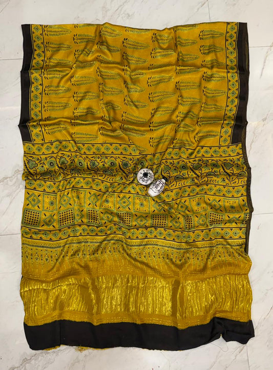 Cultural Kutch Bhuj Ajrakh Printed Gajji Silk Drape