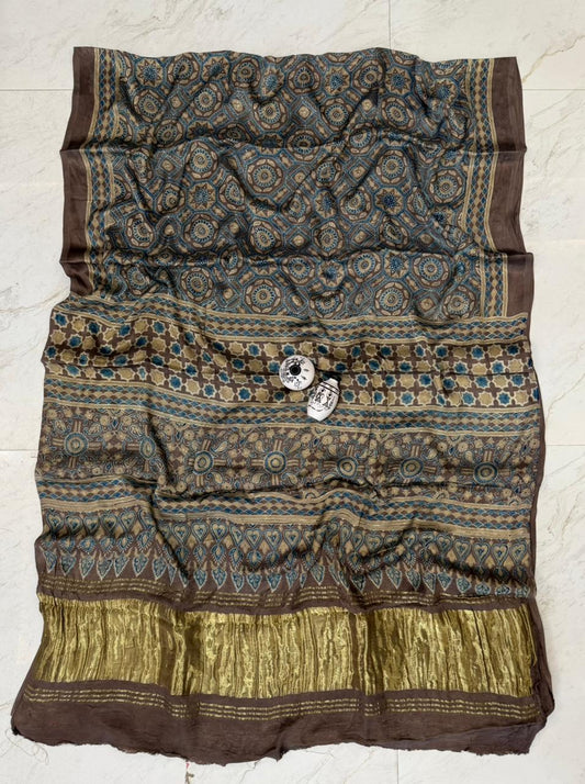 Regal Kutch Bhuj Ajrakh Print Gajji Silk Craft Saree