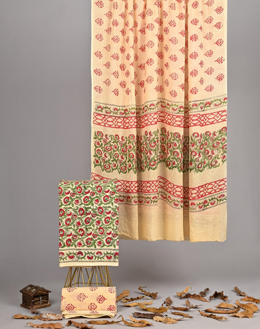 Cream Vine Cotton Suit Bagru Print