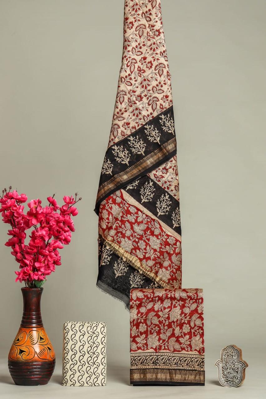 Authentic Bagru Art Maheshwari Suit