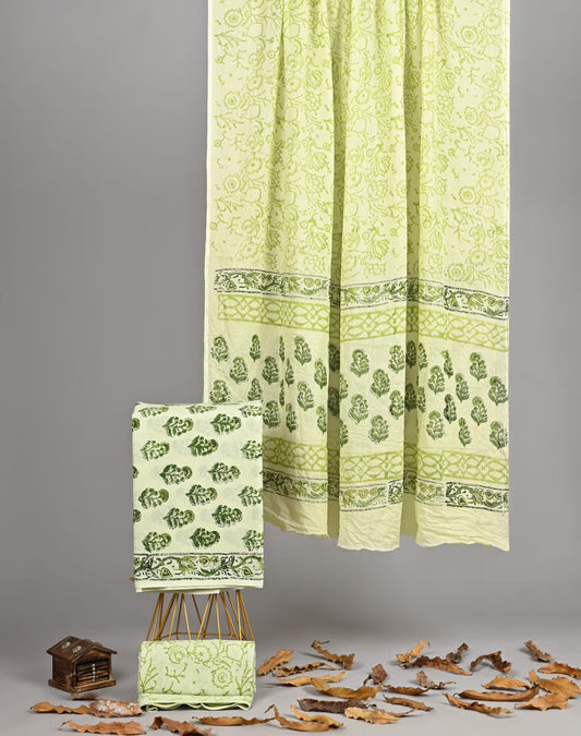 Ivory Floral Border Cotton Suit Bagru Print