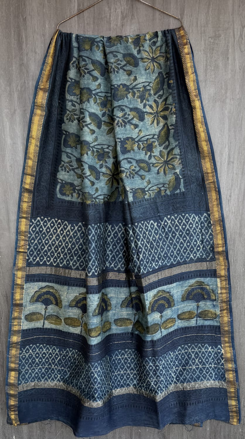 Timeless Ajrakh Craft Pure Maheshwari Silk Saree