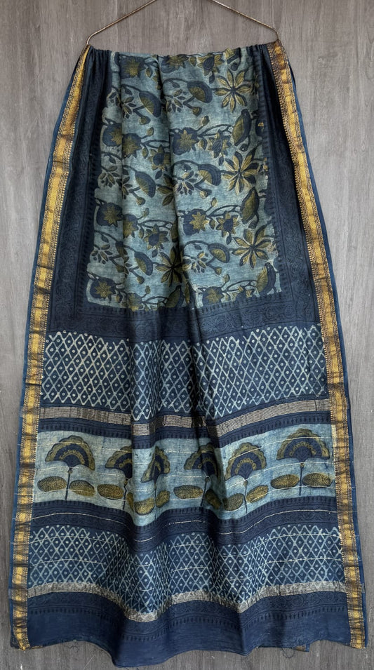 Timeless Ajrakh Craft Pure Maheshwari Silk Saree