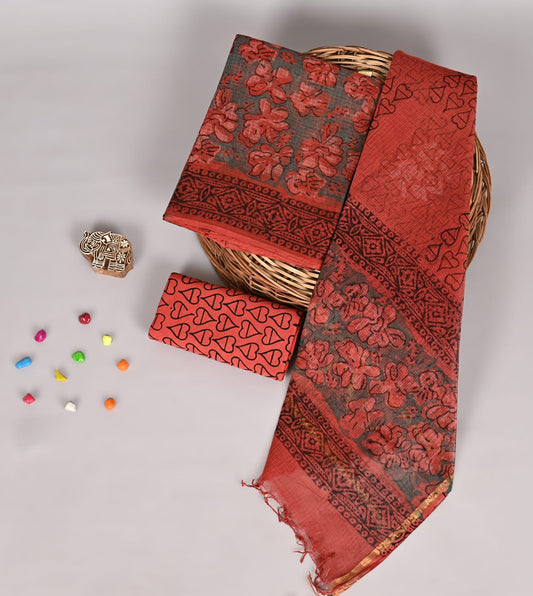 Elegant Pomegranate Dye Pure Kota Doria Suit