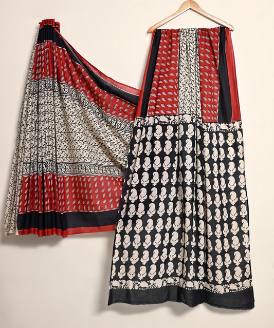 Pure Cotton Handblock Print Saree Artisan Border