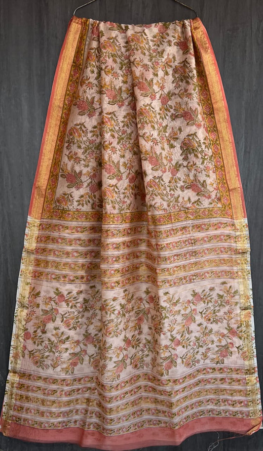 Sanganeri Blossom Craft Maheshwari Silk Saree