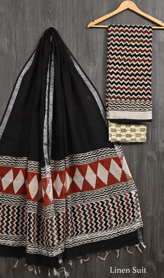 Elegant Bagru Handblock Linen Cotton Dress Set