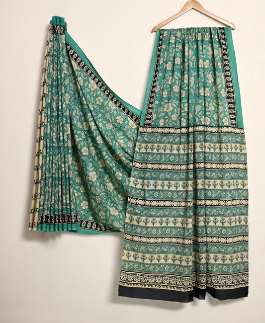 Pure Cotton Handblock Print Saree Lotus Garden