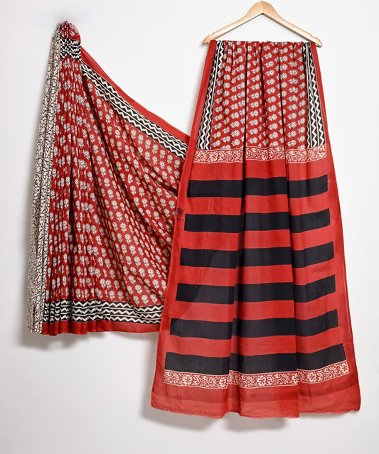 Pure Cotton Handblock Print Saree Nature Bloom