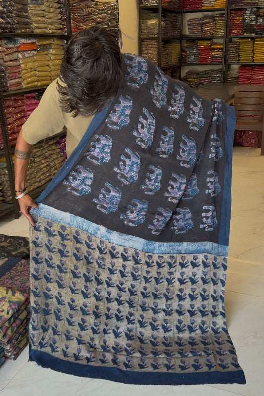 Pure Modal Silk Saree Pomegranate Dye Ethnic Ajrakh Border