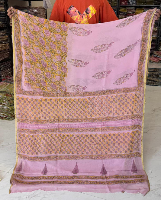 Signature Pigment Handblock Pure Chiffon Saree