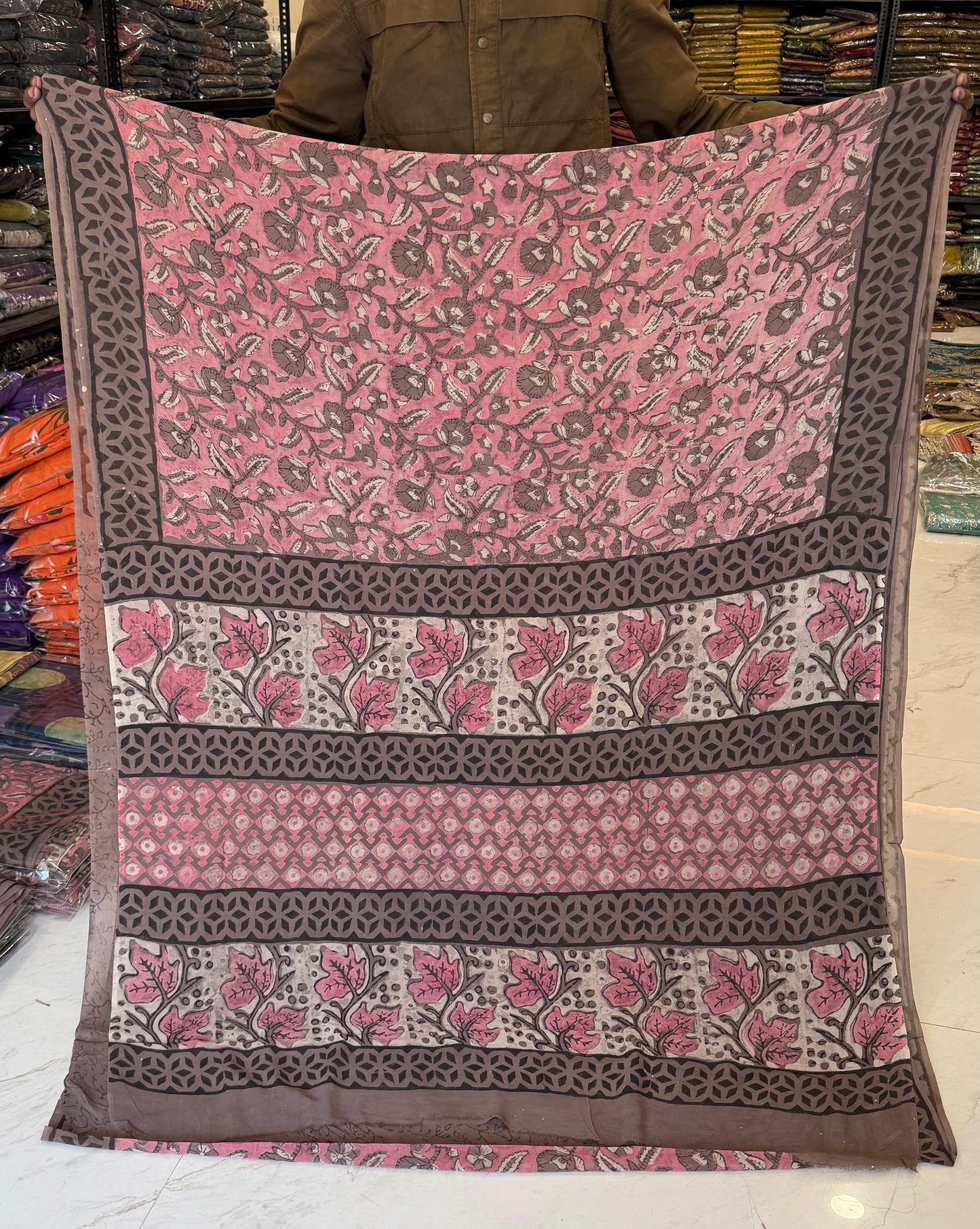 Graceful Ajrakh Handblock Pomegranate Dye Silk Feel Saree