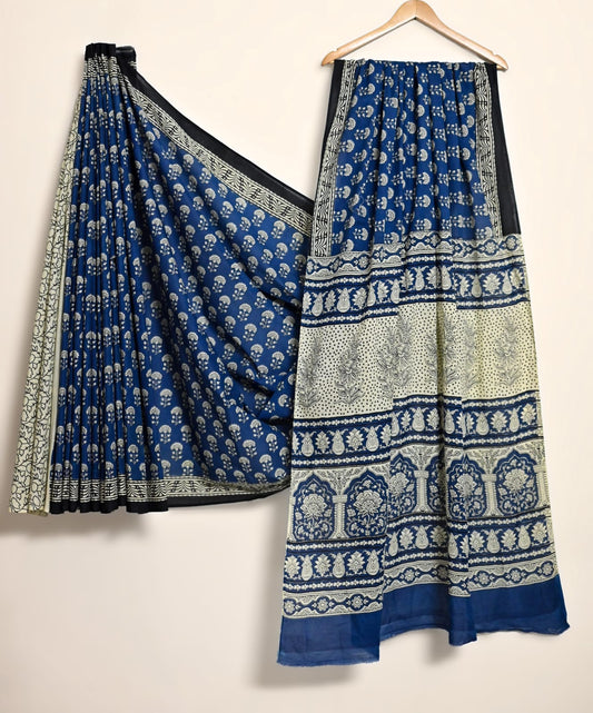 Pure Cotton Handblock Print Saree Vintage Floral