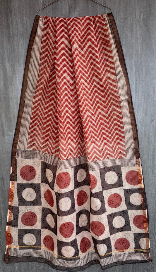 Pure Kota Doria Saree Artisan Bagru Hand Print