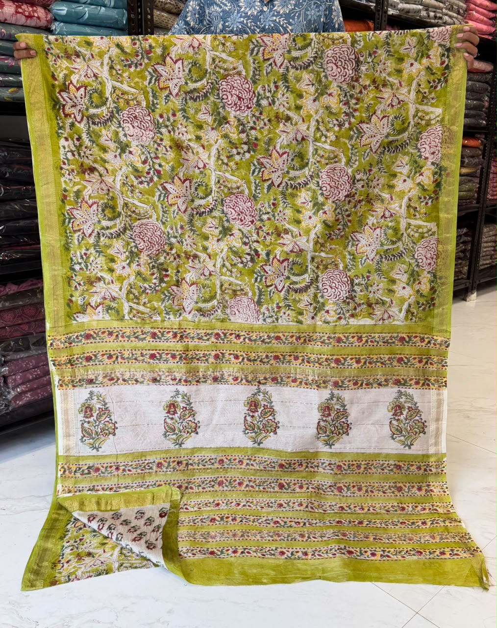 Pure Maheshwari Silk Saree Sanganeri Ethnic Jaal