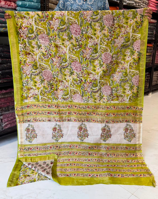 Pure Maheshwari Silk Saree Sanganeri Ethnic Jaal
