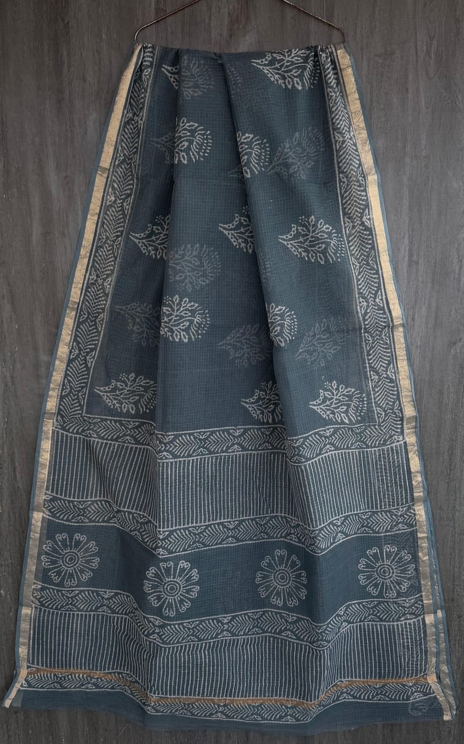 Gray Discharge Print Pure Kota Doria Saree
