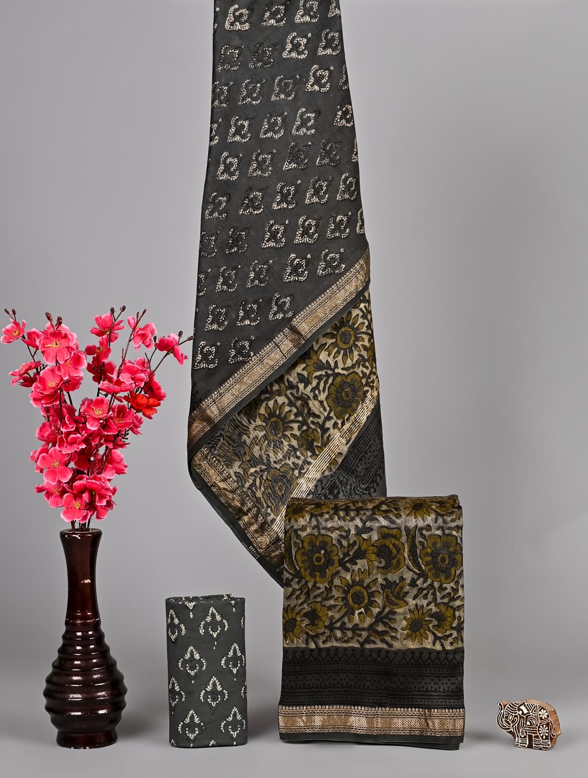 Elegant Vanaspati Handblock Print Silk Suit Set