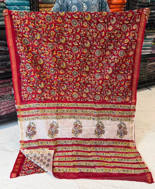 Pure Maheshwari Silk Saree Sanganeri Artisan Motif