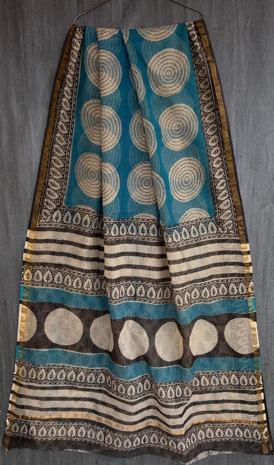 Pure Kota Doria Saree Heritage Bagru Print Design