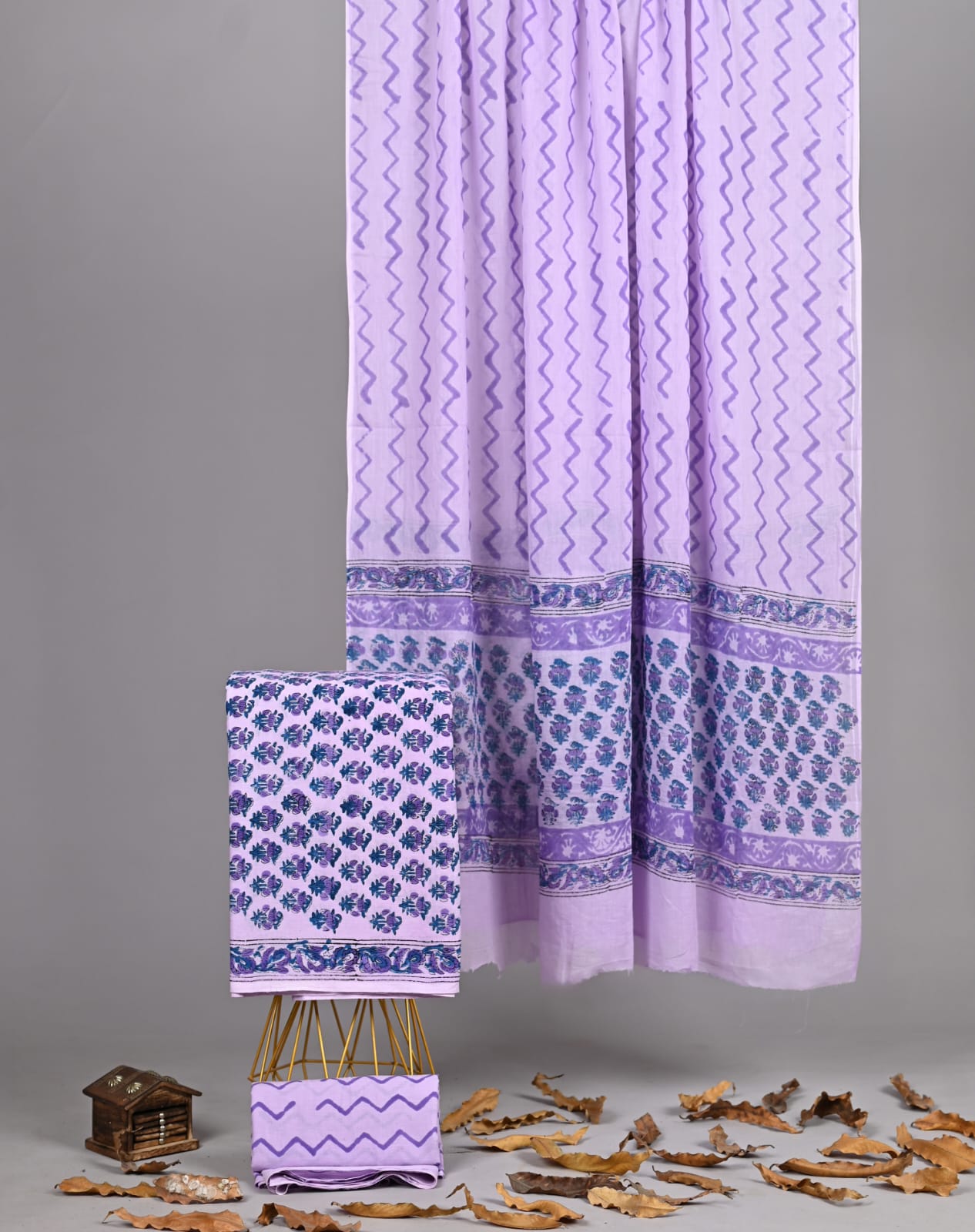 Lavender Sanganeri Buti Print Cotton Suit Set