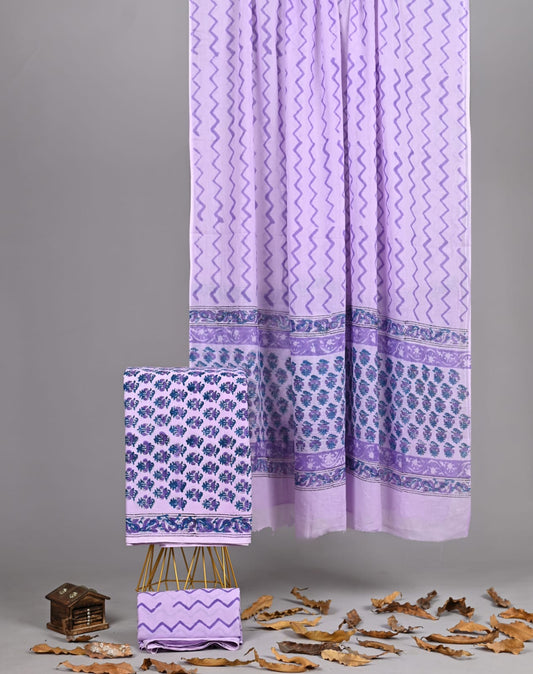 Lavender Sanganeri Buti Print Cotton Suit Set