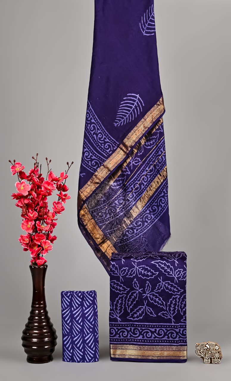 Pure Maheshwari Silk Suit Handcrafted Discharge Border