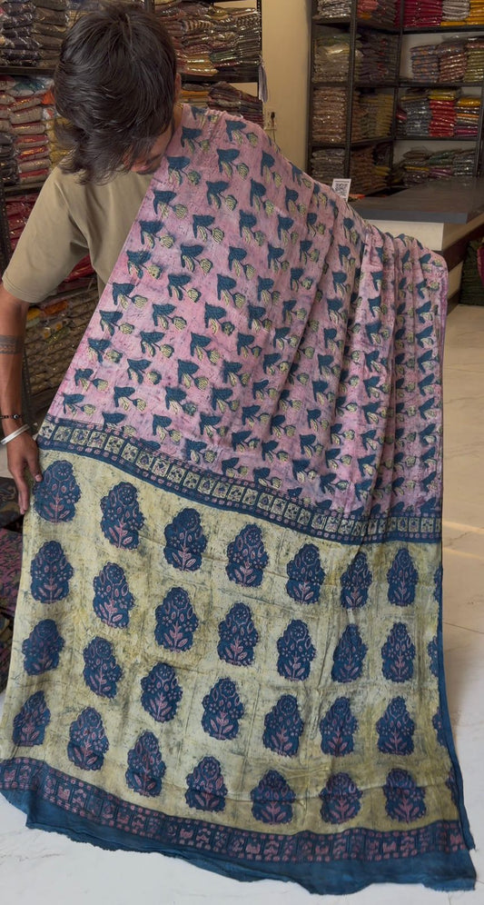 Pure Modal Silk Saree Pomegranate Dye Signature Ajrakh Design