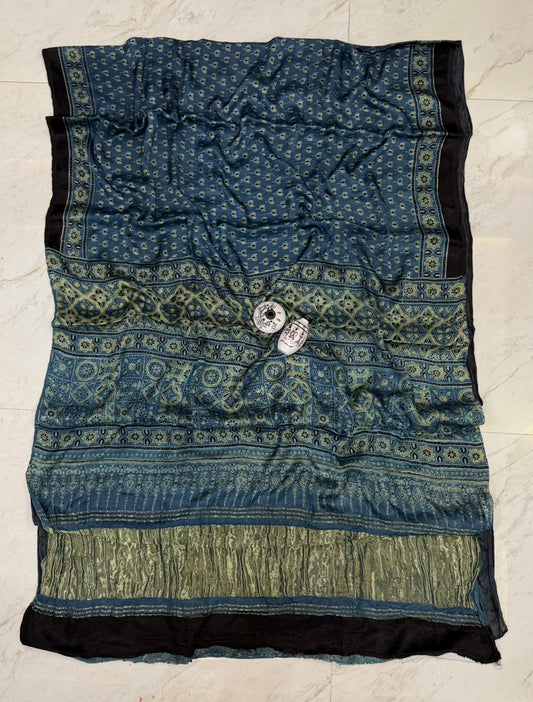 Artisan Kutch Bhuj Ajrakh Print Gajji Silk Drape