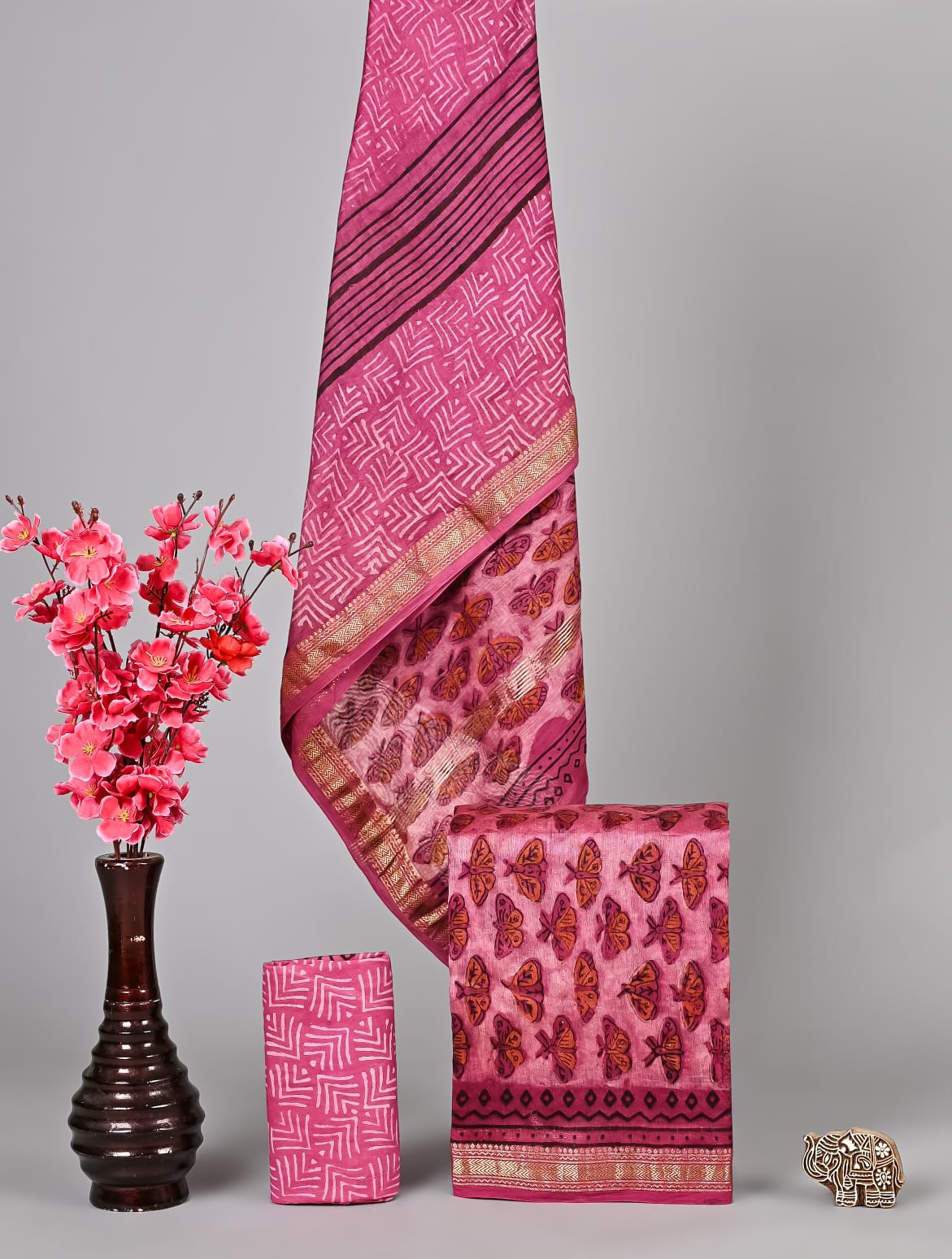 Heritage Vanaspati Handblock Printed Pure Maheshwari Silk Suit