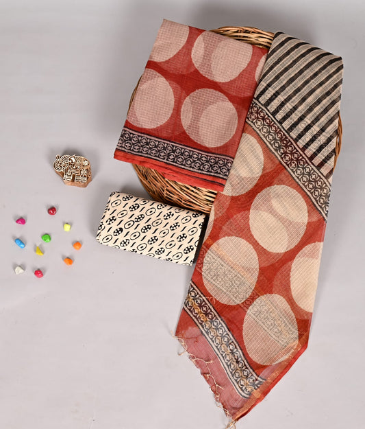 Premium Bagru Hand Print Kota Doria Suit