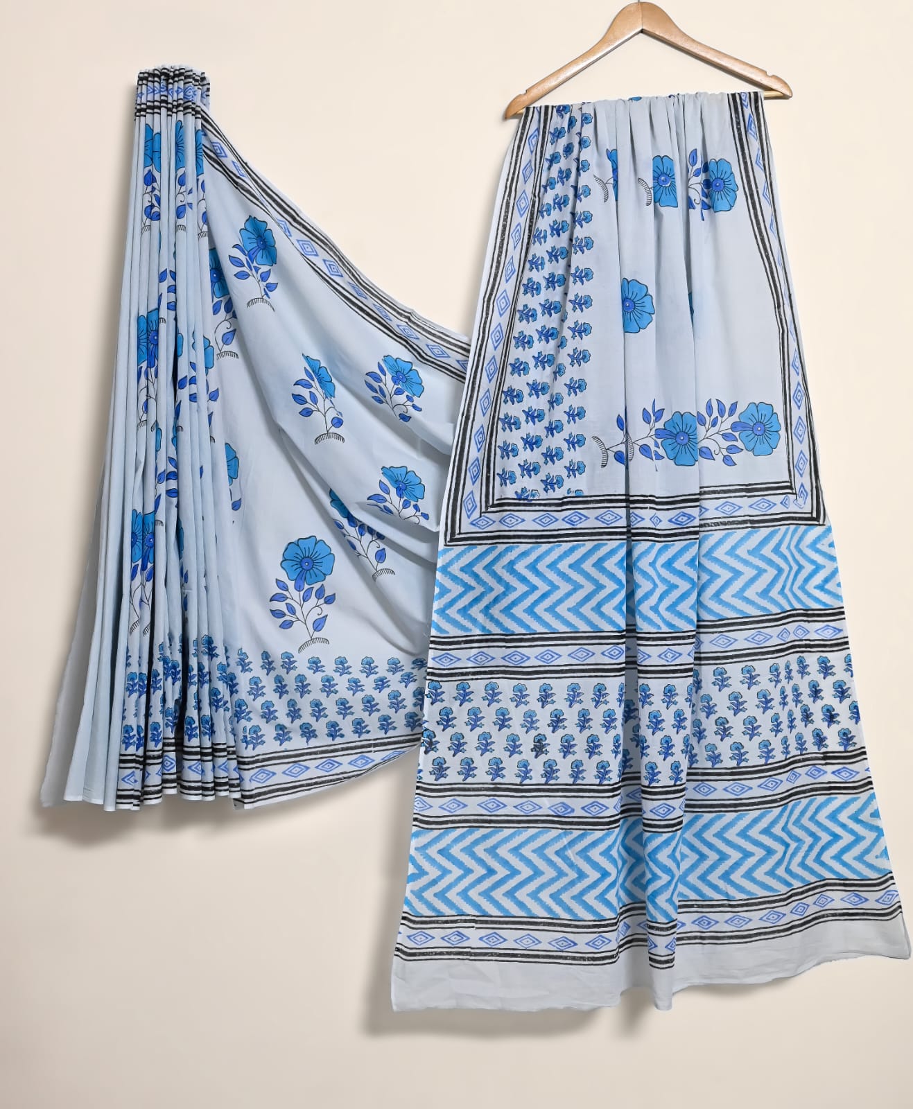 Pure Cotton Handblock Print Saree Traditional Grace