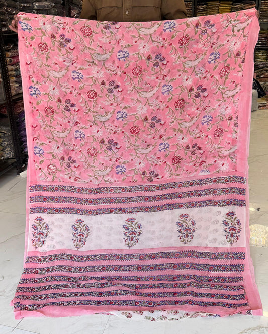 Premium Sanganeri Artisan Pure Georgette Saree