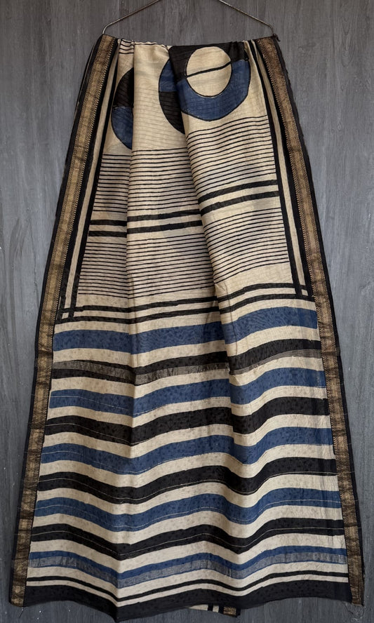 Elegant Bagru Printed Pure Maheshwari Silk Drape