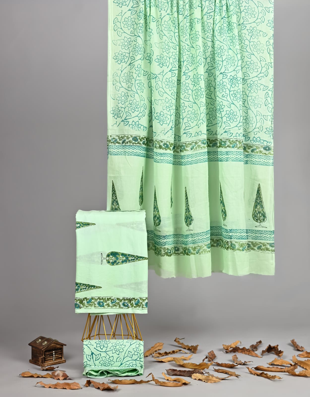 Mint Green Floral Print Pure Cotton Suit