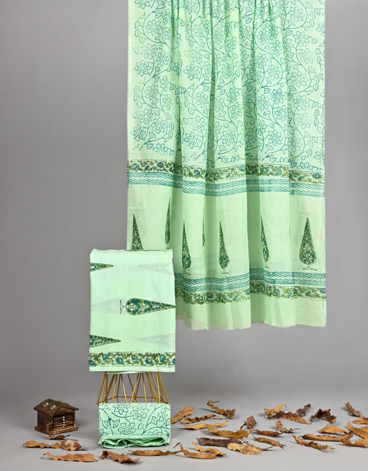 Mint Green Floral Print Pure Cotton Suit