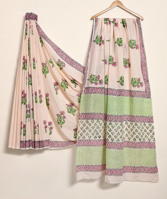 Pure Cotton Handblock Print Saree Handcrafted Beauty