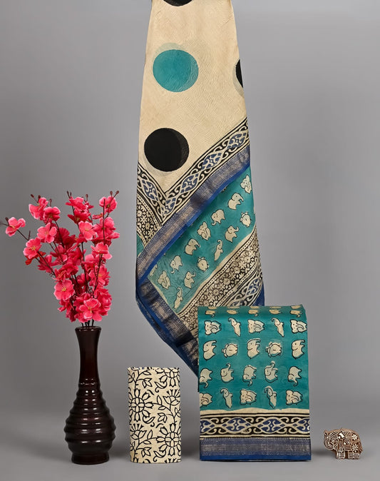 Pure Bagru Print Maheshwari Silk Suit