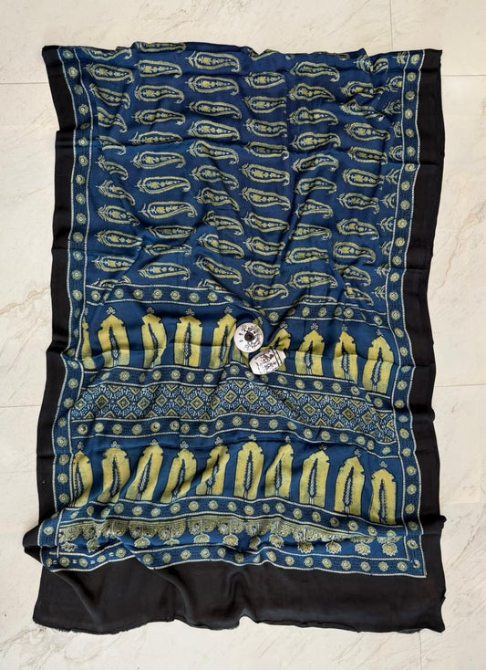 Heritage Kutch Bhuj Ajrakh Print Pure Modal Silk Saree