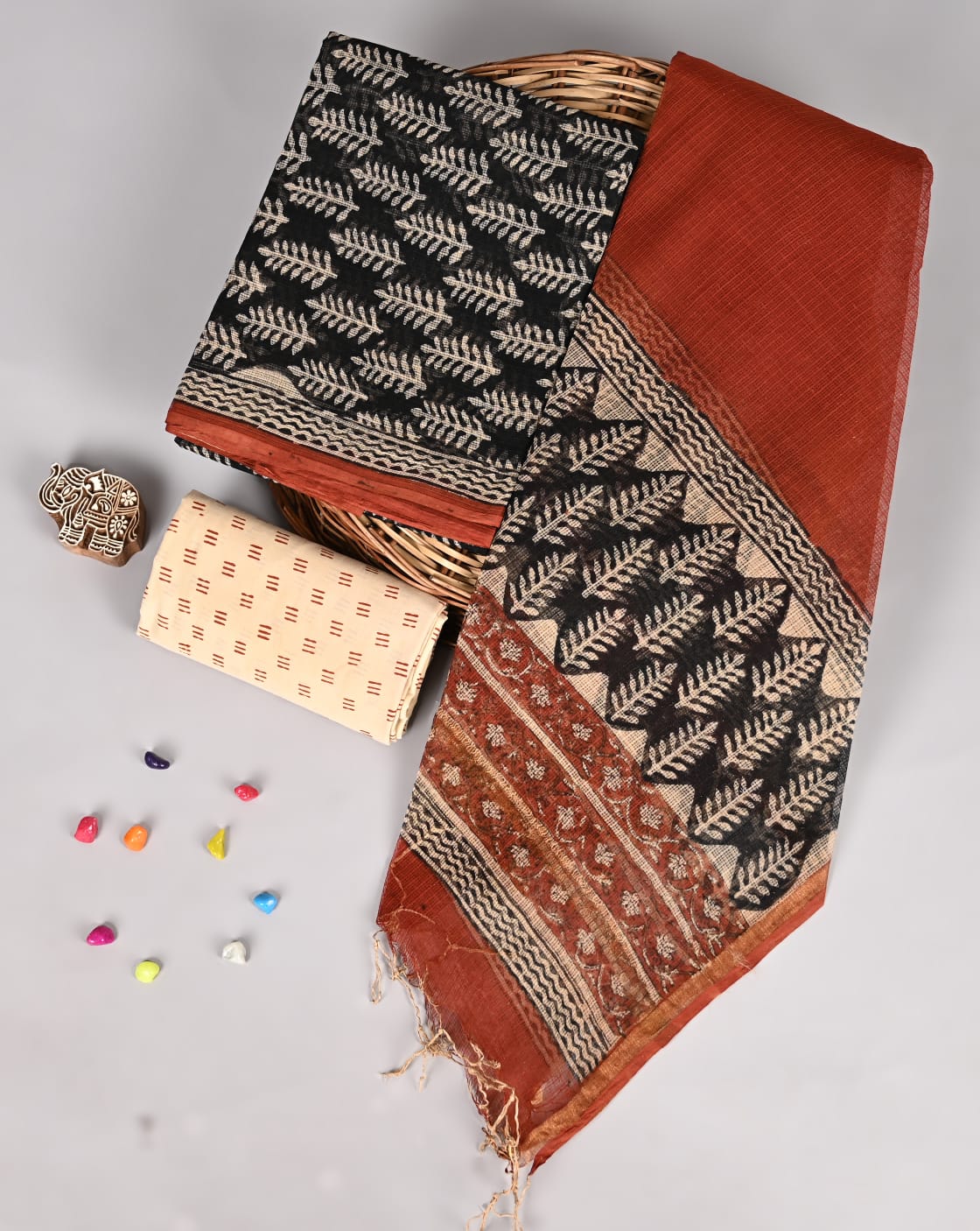 Timeless Bagru Print Kota Doria Dress Set