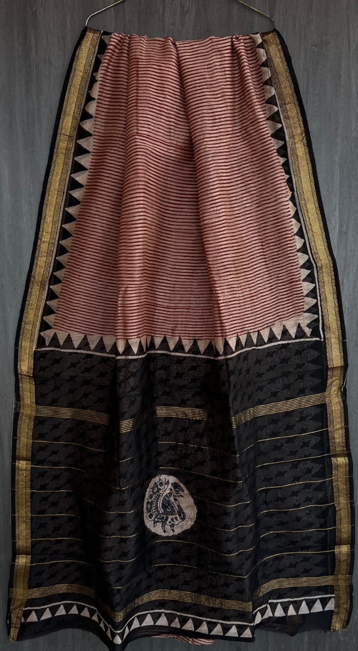 Royal Bagru Print Pure Maheshwari Silk Saree