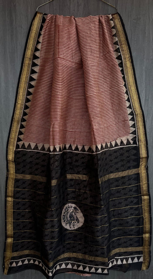 Royal Bagru Print Pure Maheshwari Silk Saree