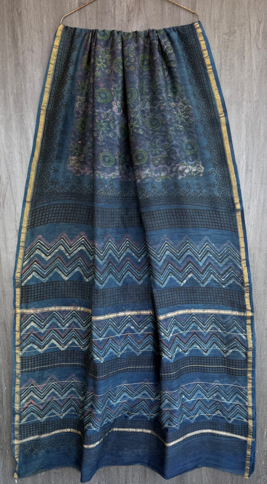 Heritage Vanaspati Handblock Printed Pure Chanderi Silk Saree