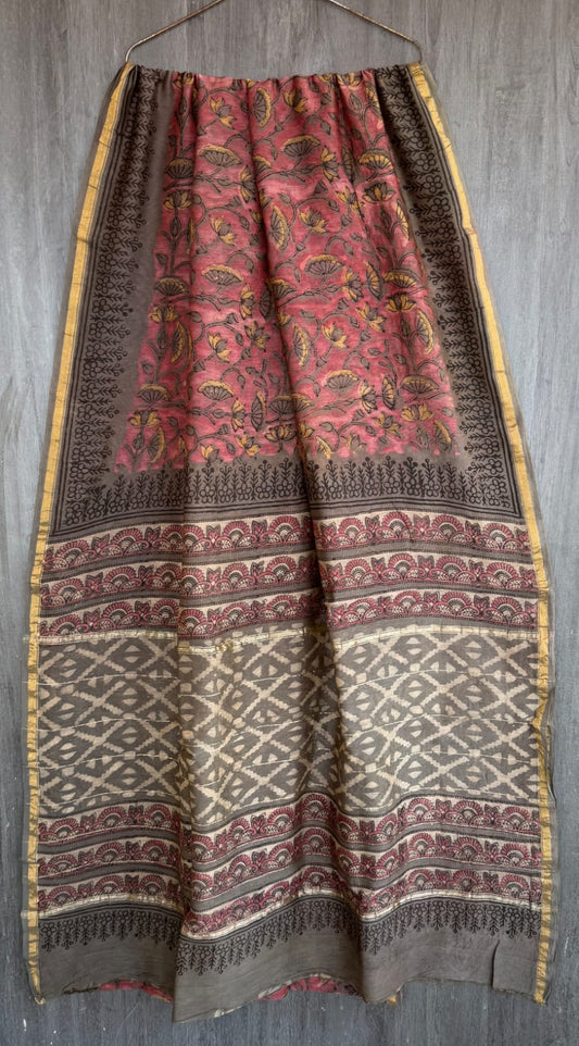 Authentic Vanaspati Handblock Printed Pure Silk Drape Saree