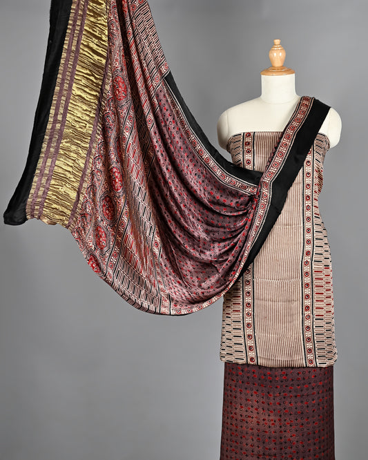 Designer Ajrakh Hand Block Modal Silk Suit