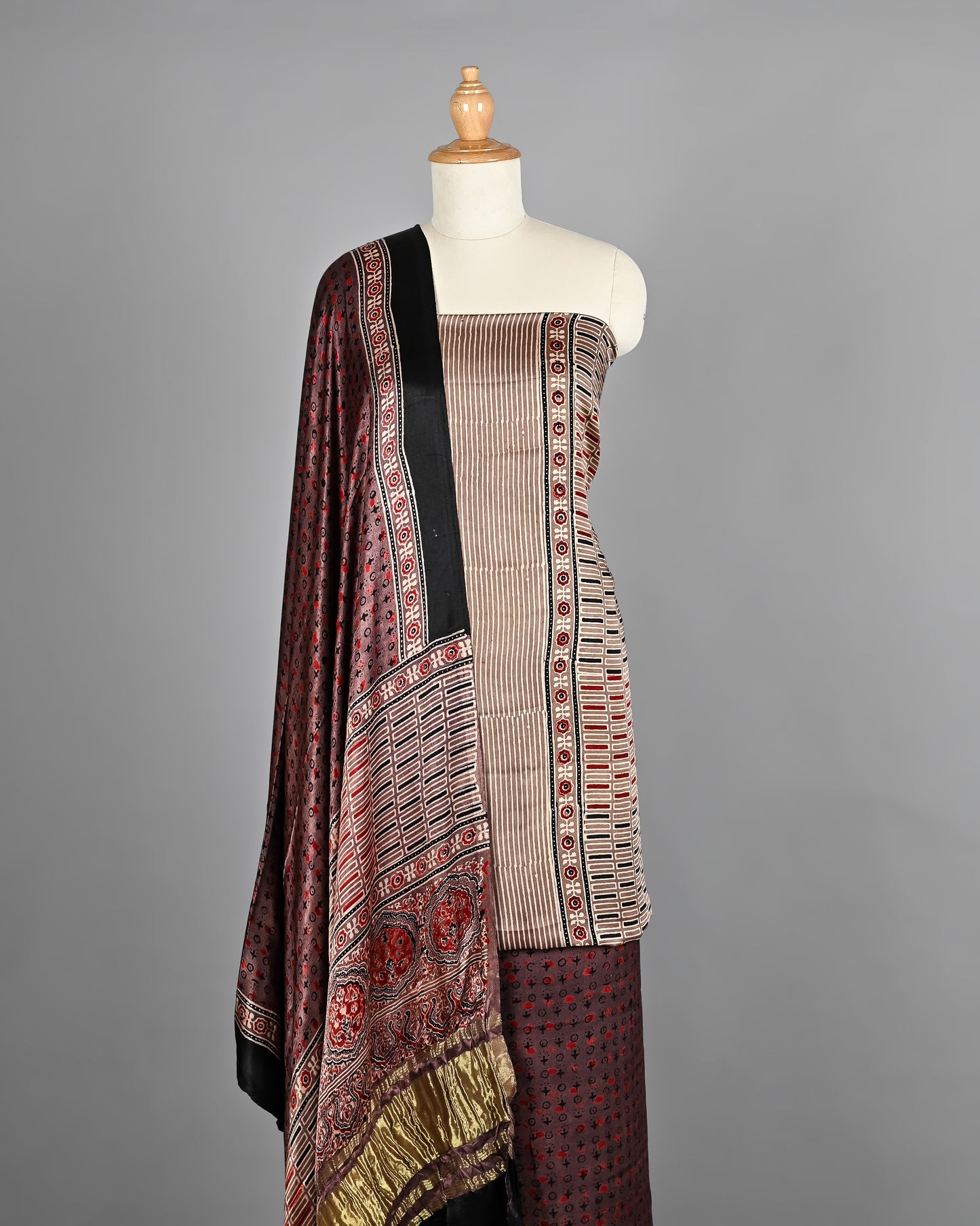 Designer Ajrakh Hand Block Modal Silk Suit