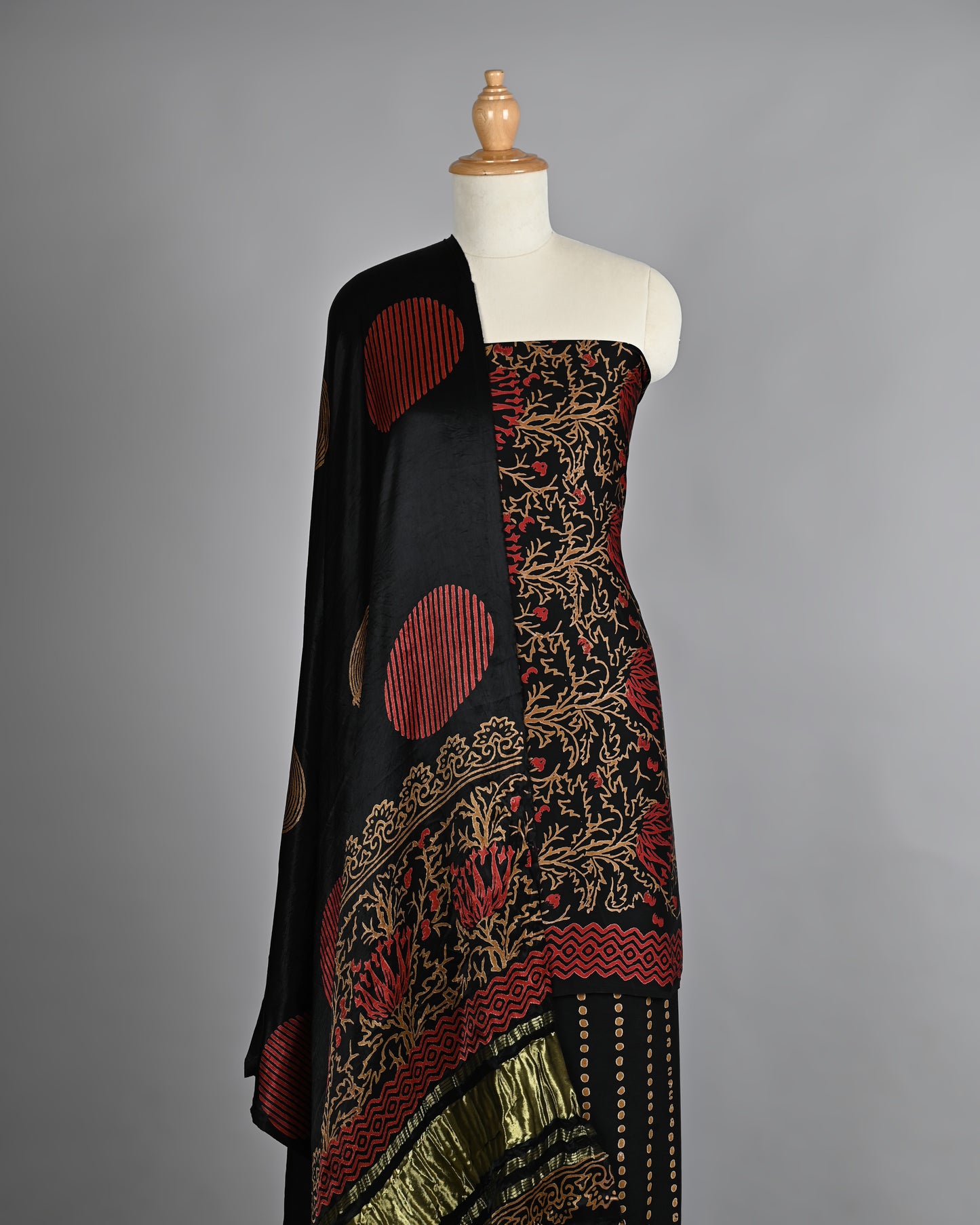 Black Red Ajrakh Modal Silk Suit