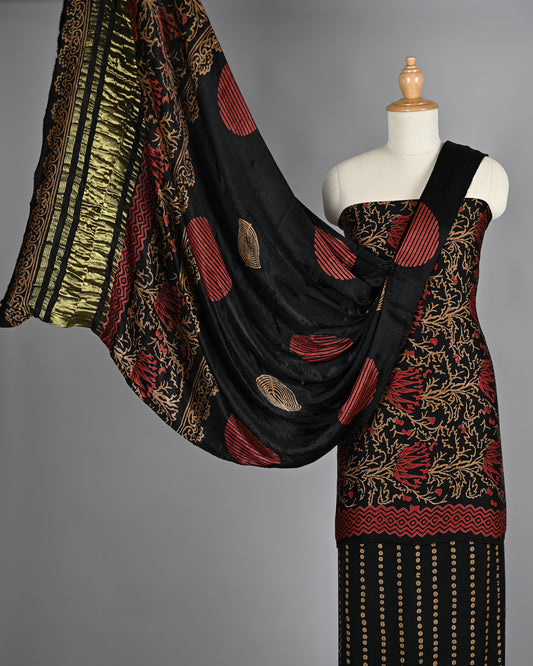 Black Red Ajrakh Modal Silk Suit