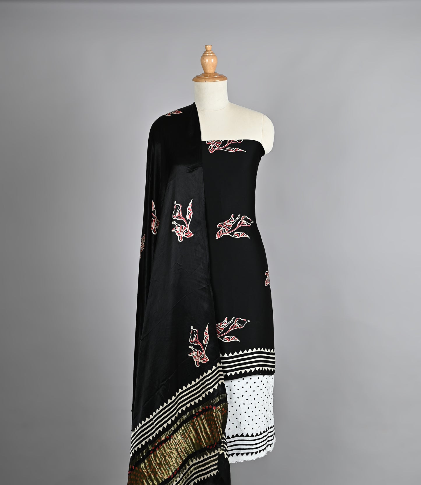 Black White Traditional Modal Silk Suit